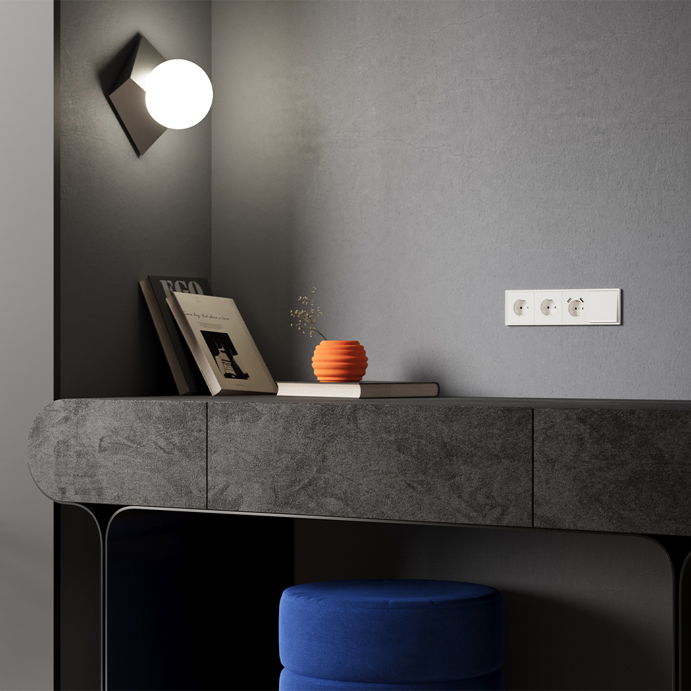 Накладка для розетки с заземлением и защитными шторками, с USB A+A, S70 (хлопок)