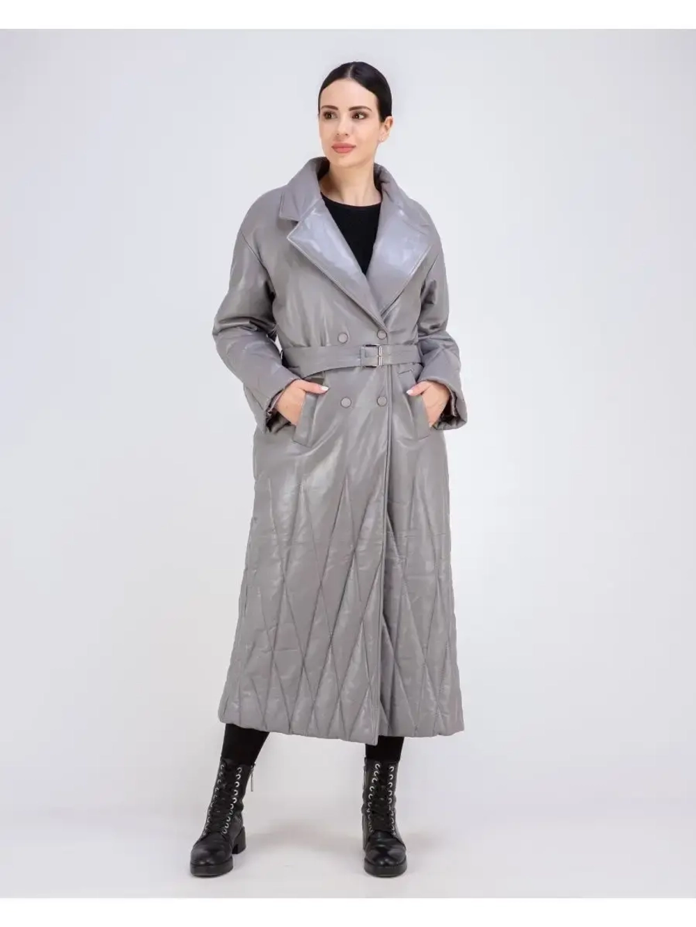 Пальто женское кожаное утепленное длинное Турция