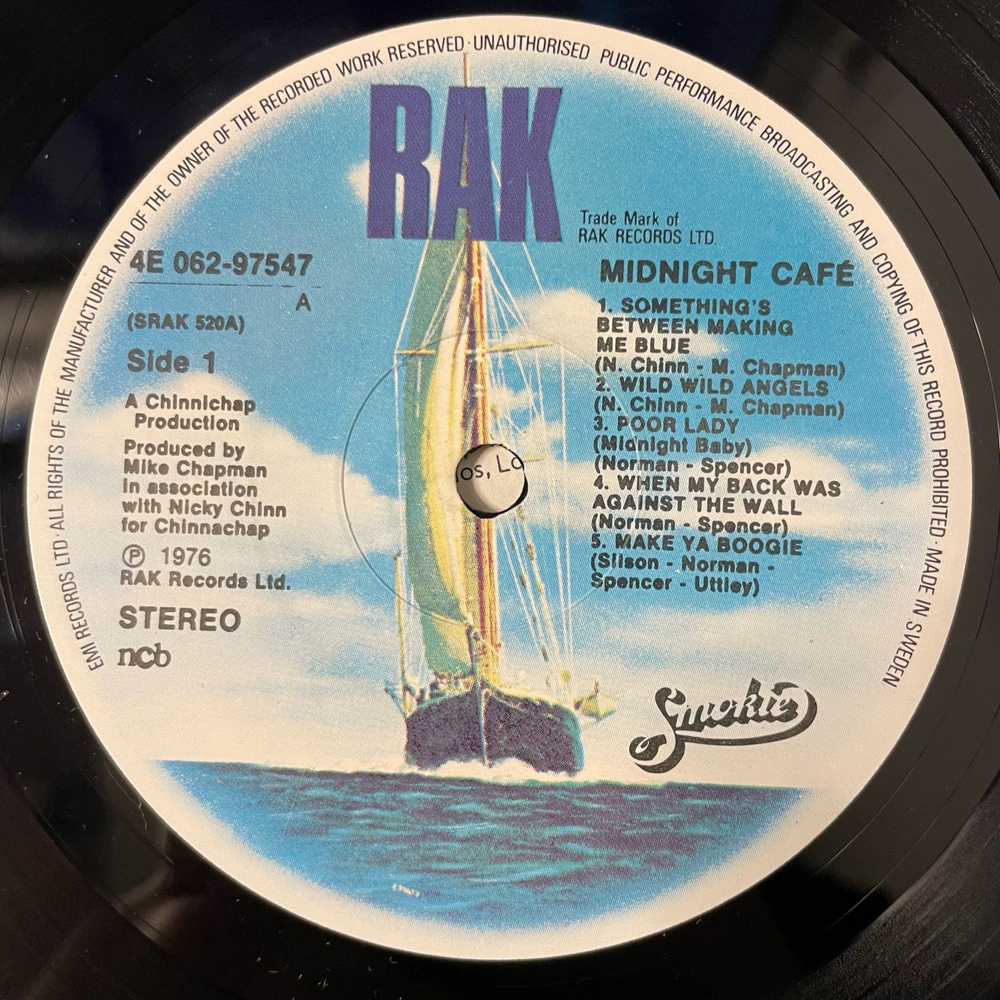 Винтажная виниловая пластинка LP Smokie Смоуки Midnight Caf (Швеция 1976)