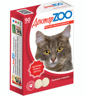 Доктор Зоо для кошек Здоровье кожи и шерсти с биотином и таурином 90таб.