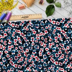 Ткань атлас красно-белые цветы в тёмной реке