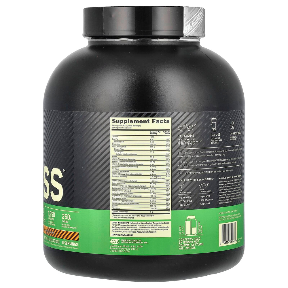 Optimum Nutrition, Serious Mass ™, шоколадно-арахисовая паста, 2,72 кг (6 фунтов)