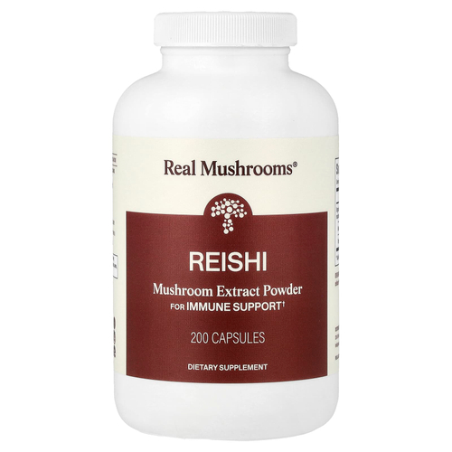 Real Mushrooms, Рейши, экстракт грибов в порошке, 200 капсул
