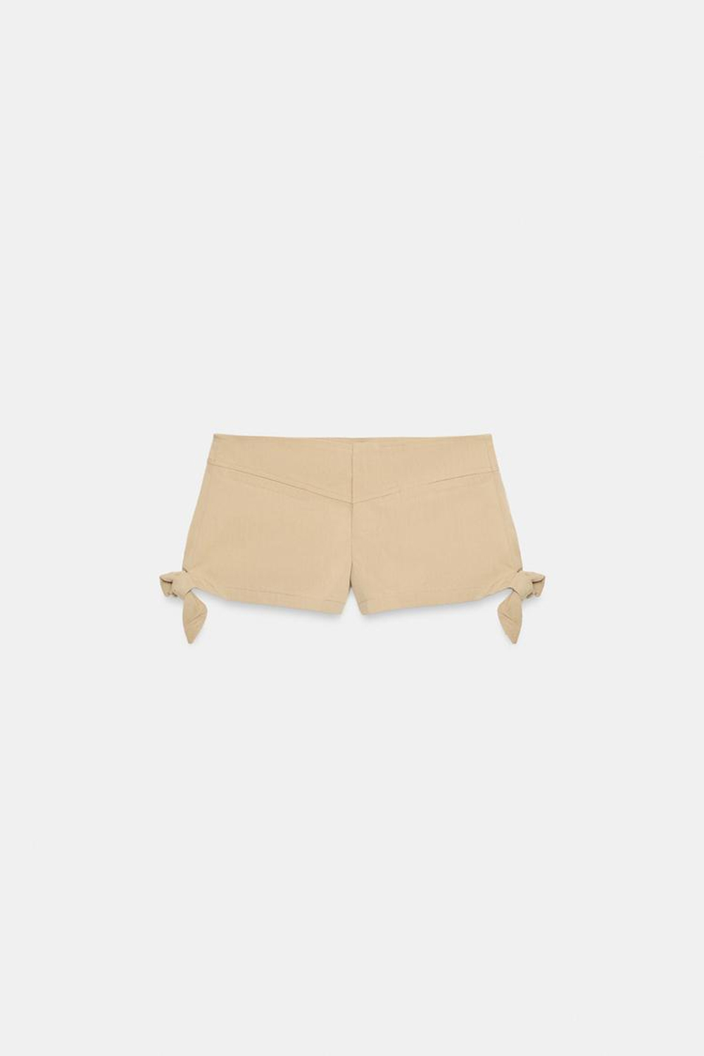 ZARA МИНИ-ШОРТЫ С БОКОВЫМИ ЗАВЯЗКАМИ, ПЕСОЧНЫЙ