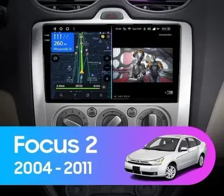 Магнитола для Ford Focus 2 2004-2011 (кондиционер) - FarCar BX003M-360 монитор 9.5" 2K QLED на Android 13, 6Гб+128Гб, CarPlay, 4G SIM-слот, 4 камеры в комплекте