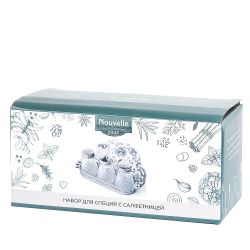 Набор для специй 3пр. (солонка, перечница, баночка для горчицы) с салфетницей на металлической подс