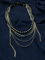 Колье "Glam" из темного жемчуга, венецианского стекла и гематита, застежка из натуральной кожи