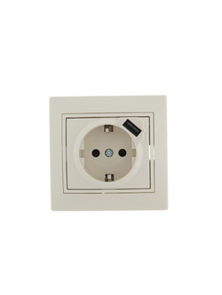 Розетка 1-м СП Mira 16А с заземл. + USB разъем крем. LEZARD 701-0303-181