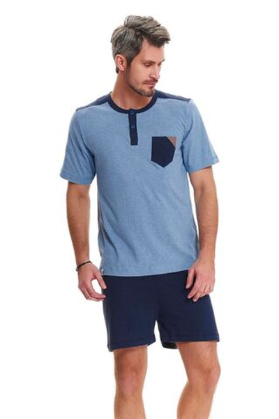 Мужская пижама с накладным карманом на футболке (Размер: XL) (Цвет: синий)