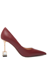 Женские туфли кожаные бордовые с квадратным каблуком