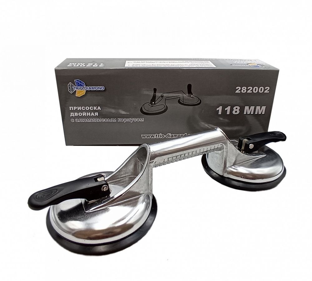 Присоска алюминиевая зажимная двойная для плитки и стекла 118 мм, Trio-Diamond 282002