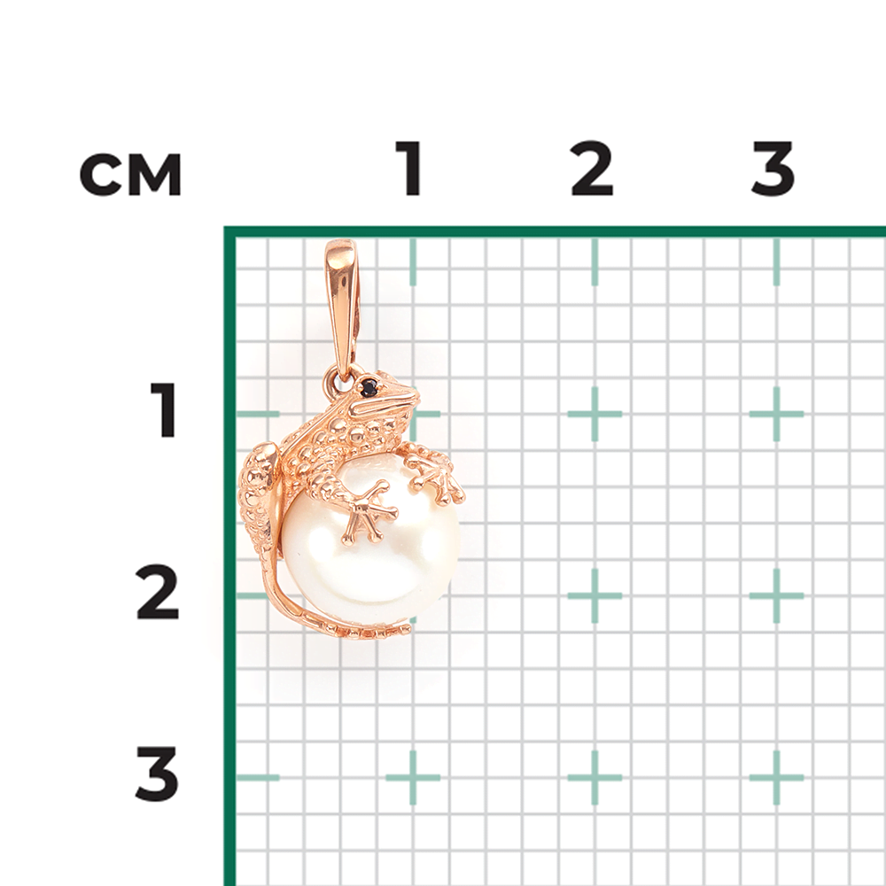 Подвеска «Лягушка» из красного золота с жемчугом культивированным и фианитами