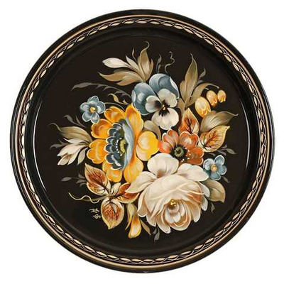 Жостовский поднос декоративный, размер 22 см (A5), металлический