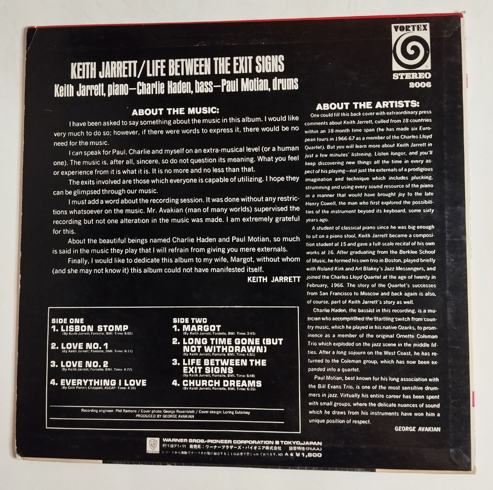 Винтажная виниловая пластинка LP Keith Jarrett Life Between The Exit Signs (Japan 1972) (No Obi)