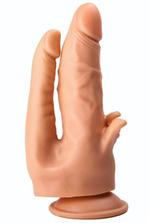 Фаллоимитатор на присоске для тройной стимуляции - 19,5 см. (Цвет: телесный)