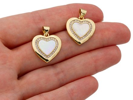 Подвеска "Сердце" 18,5мм, с перламутром и стразами (уценка)