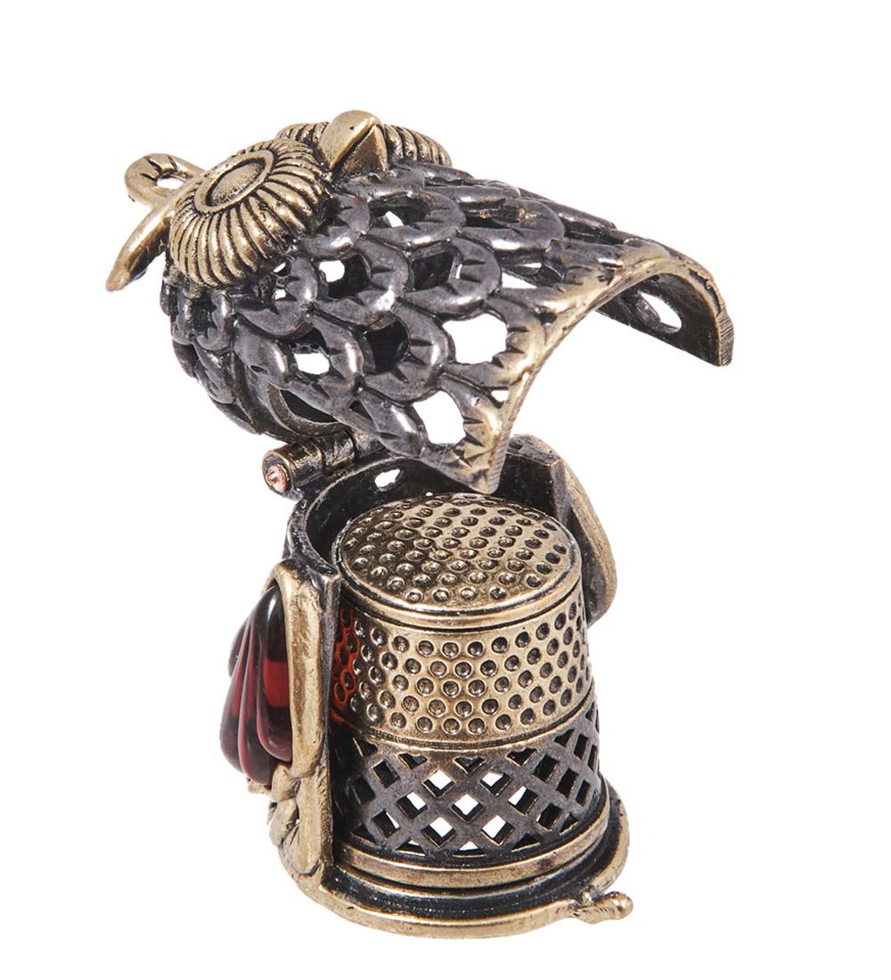 AM-4132 Наперсток «Филин Трансформер» (латунь, янтарь)