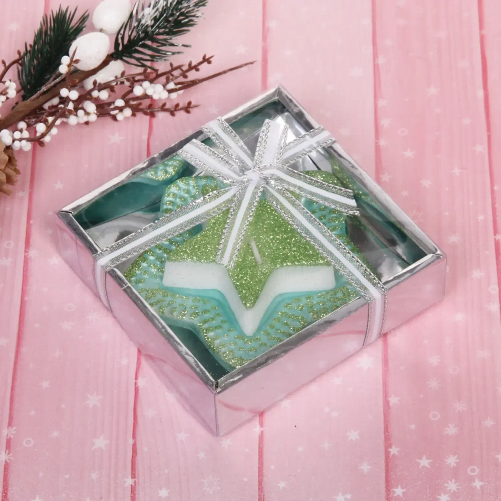 Свеча новогодняя «Звездопад» 10,5*10,5*3 см, зеленый