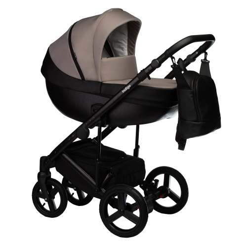Коляска 2 в 1 Indigo TOUR ECO te 09 (черная кожа+серо-бежевый)