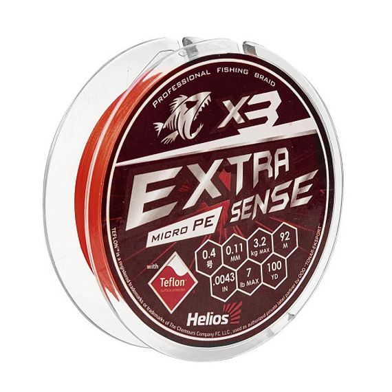Шнур Helios Extrasense X3 PE Red 92m   0.4/7LB 0.11mm (HS-ES-X3-0.4/7LB)