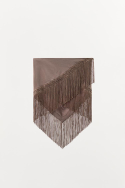 ZARA ПЛАТОК ИЗ ВИСКОЗЫ С БАХРОМОЙ, СВЕТЛО-КОРИЧНЕВЫЙ