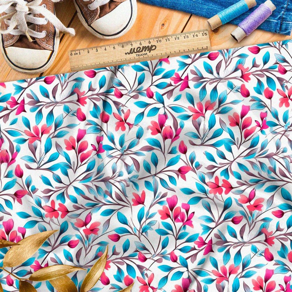 Ткань премиум шелк искусственный Армани мелодия сада