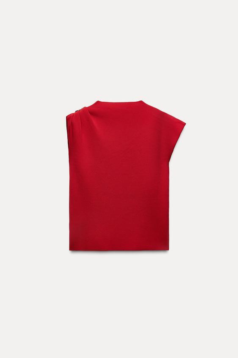 ZARA ОДНОТОННЫЙ ТРИКОТАЖНЫЙ ТОП С ЗОЛОТИСТОЙ ДЕТАЛЬЮ, КРАСНЫЙ