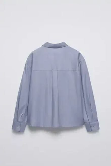 ZARA РУБАШКА С КАРМАНОМ С ВЫШИВКОЙ, СИНЕВАТЫЙ