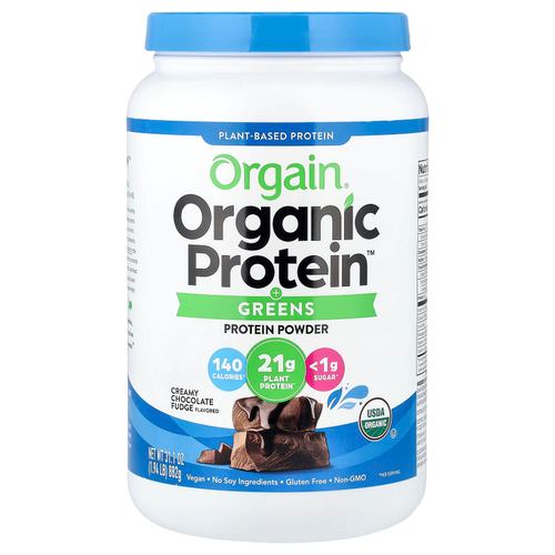 Orgain, Organic Protein™, протеиновый порошок с зеленью, на растительной основе, помадка и шоколадная помадка, 882 г (1,94 фунта)