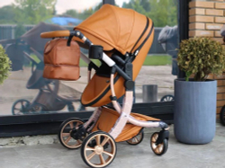 Коляска-трансформер 3в1 LUXMOM 608-2 с автолюлькой, коричневая ЭкоКожа