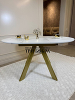 Круглый стол "Бонжур", керамогранит, белый мрамор