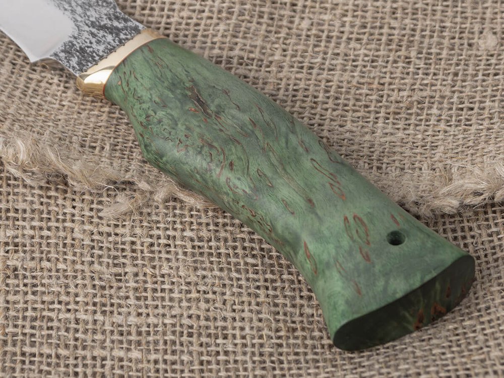 Нож "Щукарь", сталь Bohler N690, рукоять зеленая стабилизированная береза