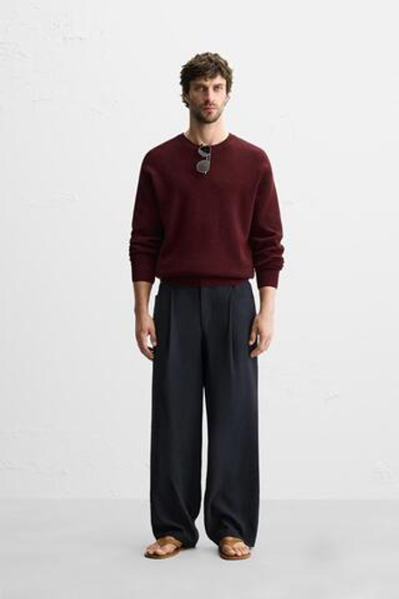 ZARA ДЖЕМПЕР ЖЕМЧУЖНОЙ ВЯЗКИ, БОРДОВЫЙ