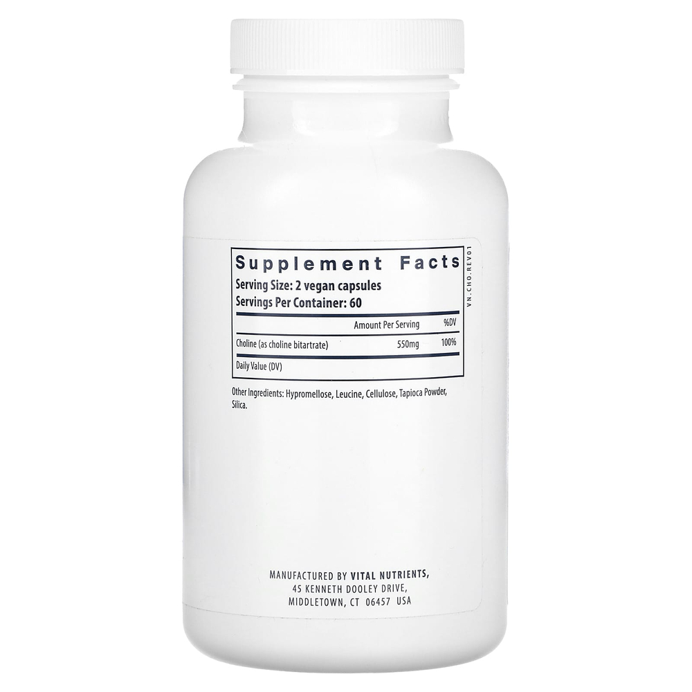 Vital Nutrients, холин, 120 веганских капсул (275 мг в 1 капсуле)