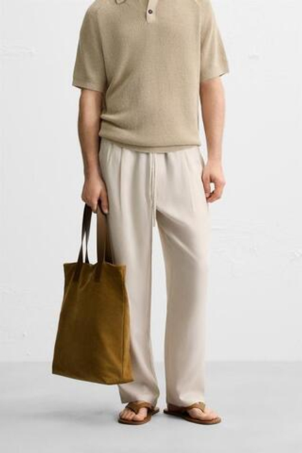 ZARA БРЮКИ RELAXED FIT ИЗ ЛИОЦЕЛЛА, БЕЖЕВЫЙ