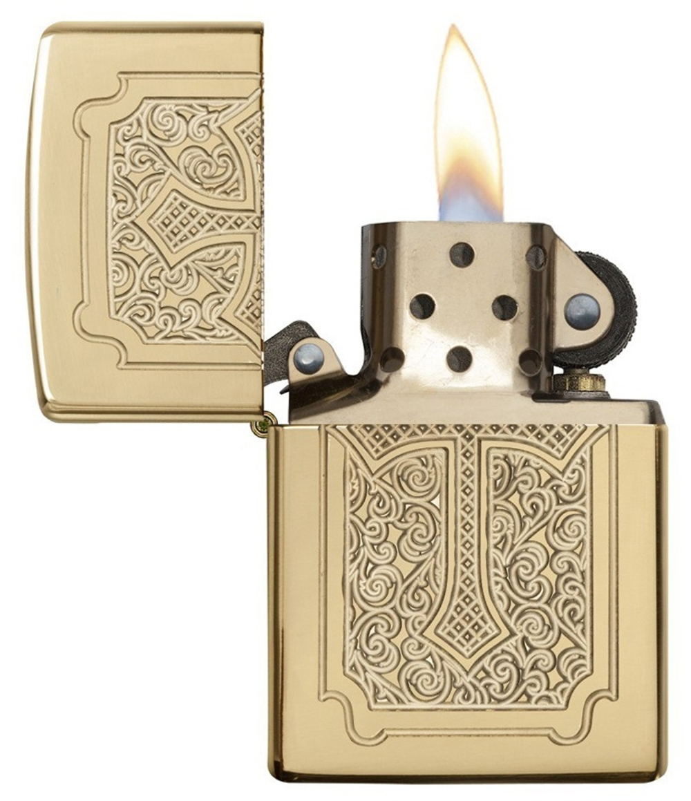 Зажигалка Zippo Armor с покрытием High Polish Brass, латунь/сталь, золотистая, 36x12x56 мм