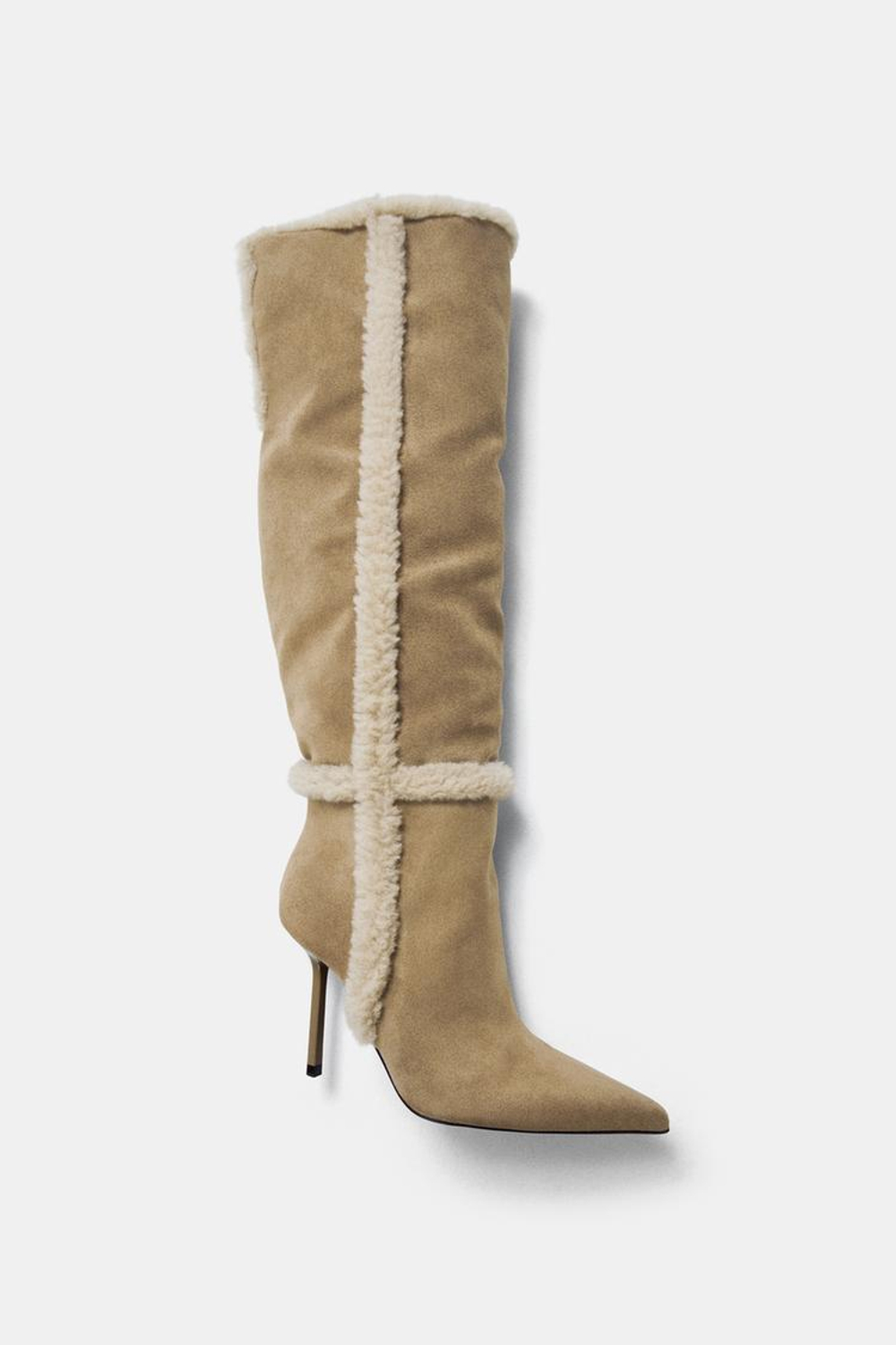 ZARA КОМБИНИРОВАННЫЕ САПОГИ НА КАБЛУКЕ, СВЕТЛО-БЕЖЕВЫЙ