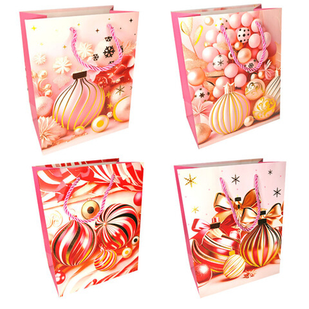 Пакет подар. бум. новогодн. 18*23*10 см 210 гр/м2 "Розовая тема" микс дизайнов