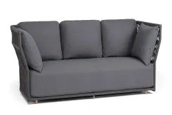 "Лугано" диван 3-местный плетеный из роупа, каркас алюминий темно-серый (RAL7024) муар, роуп темно-серый круглый, ткань темно-серая YB25-0027