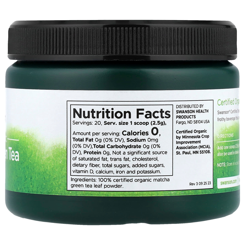 Swanson, сертифицированный органический зеленый чай матча, 50 г (1,76 унции)