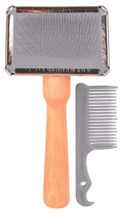 Щётка-пуходерка мягкая 13 х 6 см с деревянной ручкой + расчёска, Trixie