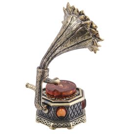 Народные промыслы AM-4029 Фигурка «Граммофон Павлин» (латунь, янтарь)