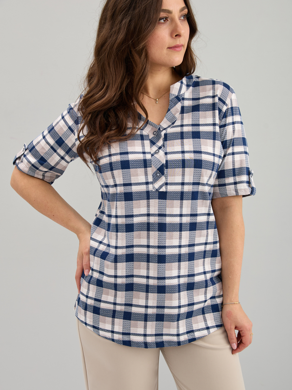 Блузка БЛ-122/клеткабежсин-горошки