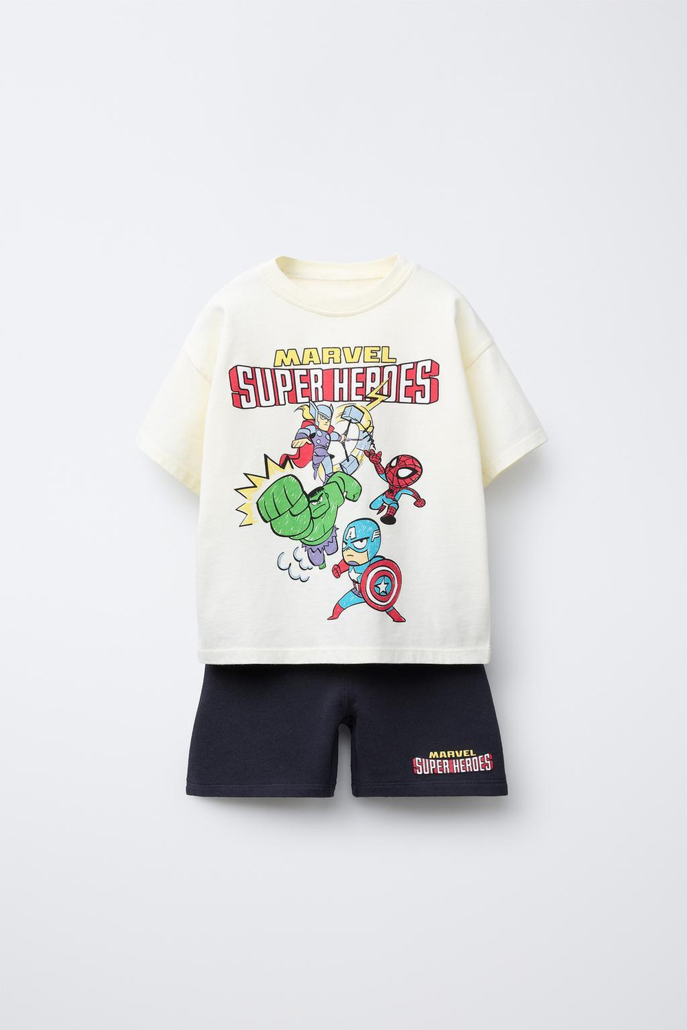 ZARA КОМПЛЕКТ ИЗ ФУТБОЛКИ И ШОРТОВ С ПРИНТОМ THE AVENGERS © MARVEL, АНТРАЦИТОВО-СЕРЫЙ