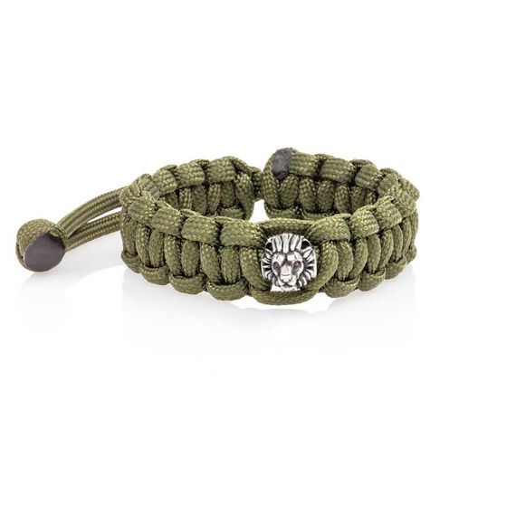 Браслет с шармом Лев из мельхиора - зеленый паракорд, вид 1