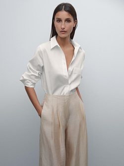 Massimo Dutti Брюки из струящейся смесовой шерсти с защипами, золотистый