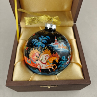 Елочный шар с росписью Палех "Тройка" в футляре