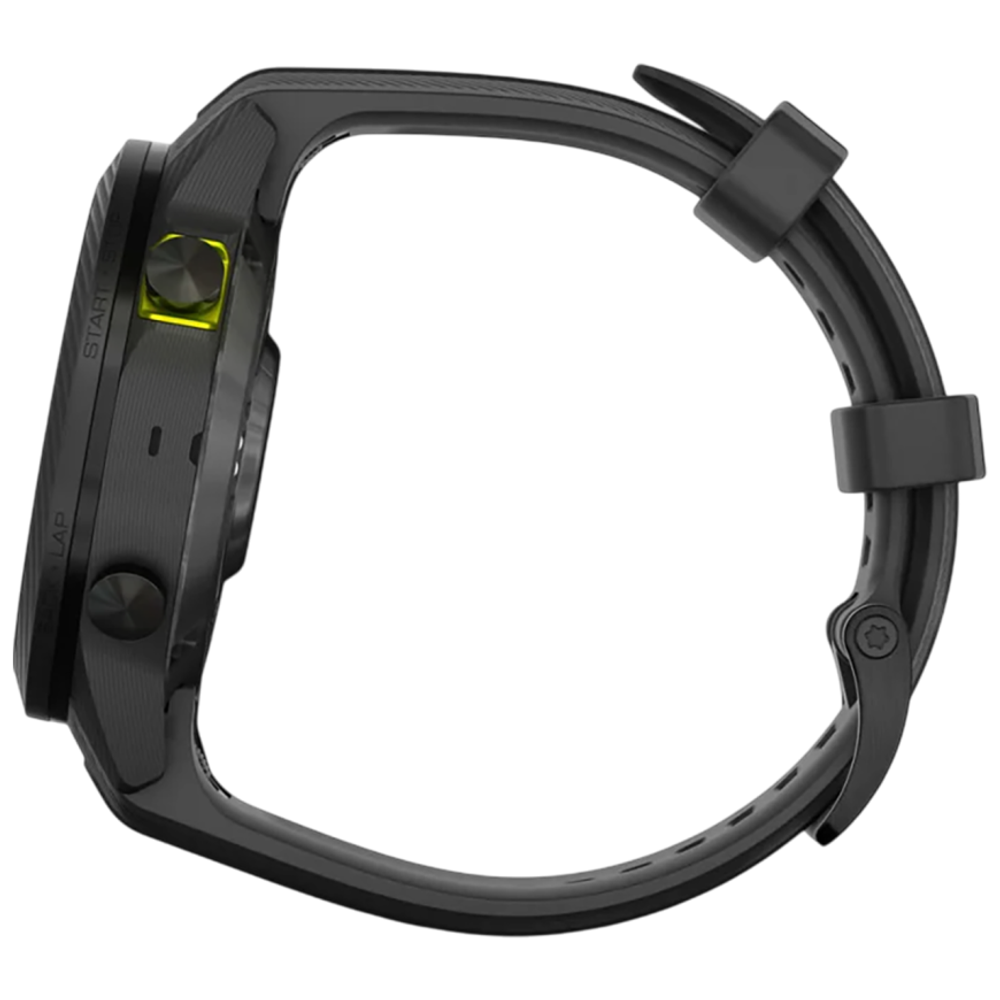 Спортивные часы Garmin MARQ Athlete (Gen 2) Carbon Edition, чёрный силиконовый ремешок Безель и корпус из углеродного волокна и титана, AMOLED-дисплей с куполообразным сапфировым стеклом. Ремешок с классической застёжкой — на запястье обхватом 135–213 мм