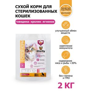 Сухой корм Shelly Sterilized Delicate Premium для стерилизованных кошек, с говядиной, кроликом и ягненком