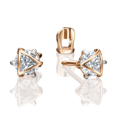 Серьги-пусеты из красного золота с фианитом